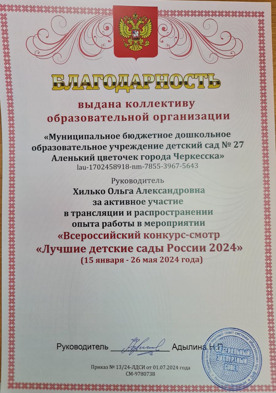 Победители Всероссийского конкурса-смотра "Лучшие детские сады России - 2024".